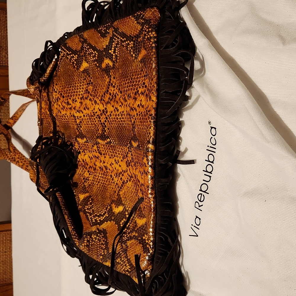 Via Repubblica Snake Skin Fringe Satchel